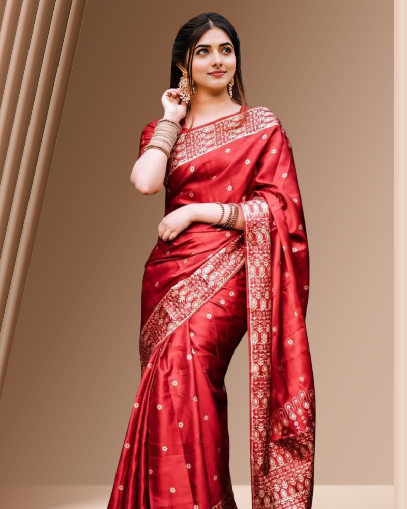 Japanese Silk Katan Sharee (Red) - Image 4