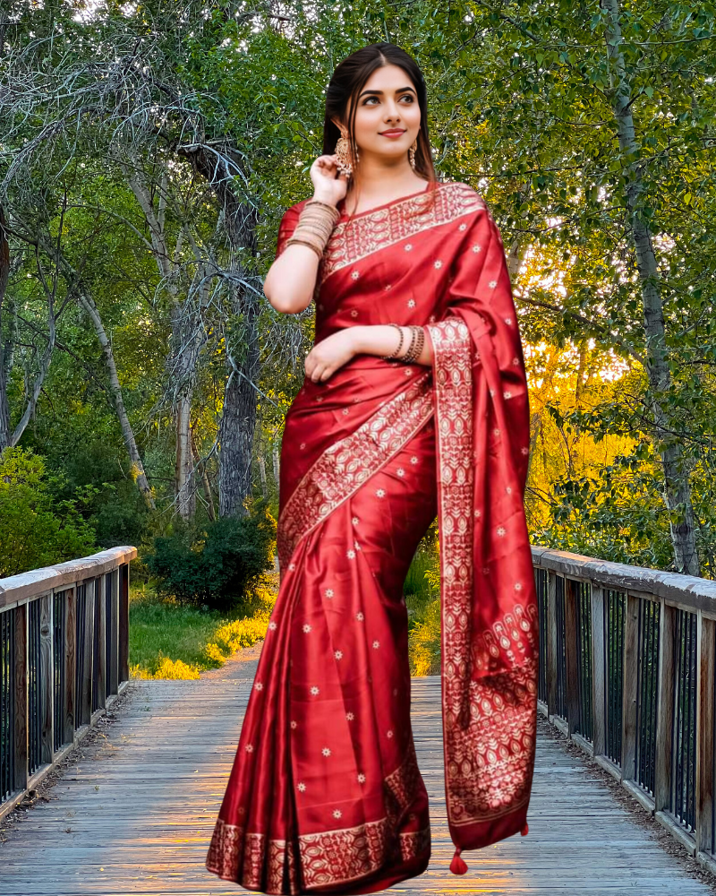 Japanese Silk Katan Sharee (Red) - Image 3