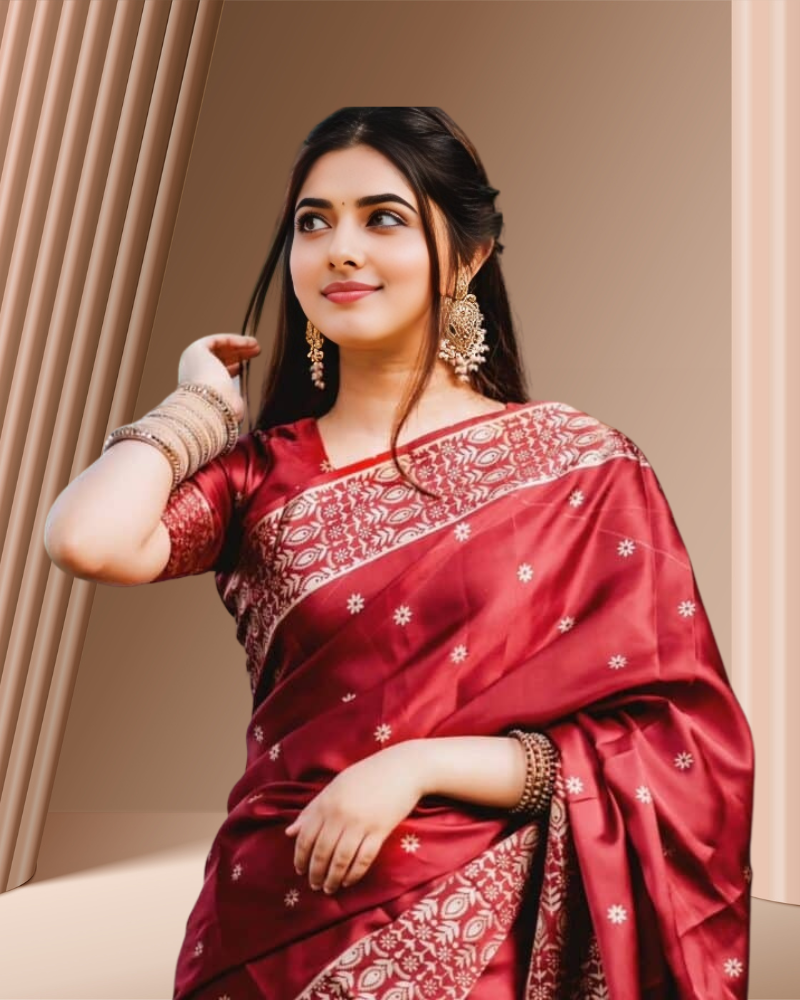 Japanese Silk Katan Sharee (Red)